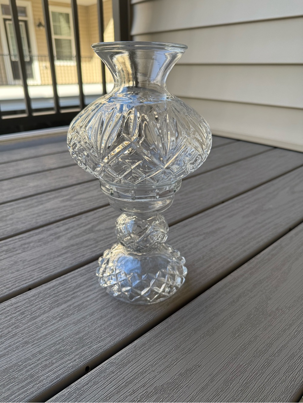 Vintage Clear Glass Hurricane Lamp Replica Pedestal Candle Holder